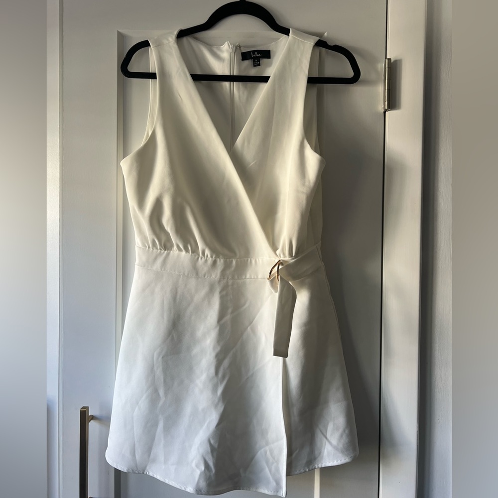 Lulus White Sleeveless Faux-Wrap Belted Skort Romper